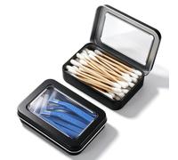Lot de 2 boîtes de rangement pour cotons-tiges de voyage avec couvercle | Boîte de rangement portable étanche à la poussière pour bonbons, cotons-tiges, cure-dents, élastiques à cheveux