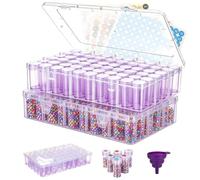 Lot de 2 boîtes de rangement pour perles avec 120 bouteilles, étiquettes et entonnoir, violet dégradé pour strass, bijoux, perles, fournitures d'artisanat