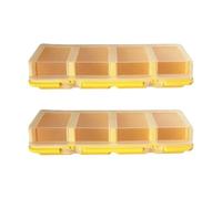 Lot de 2 boîtes de rangement pour pièces, jaune | Boîte de rangement à vis 4 compartiments avec couvercle givré et façade pour atelier
