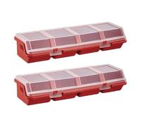 Lot de 2 boîtes de rangement pour pièces, rouge | Boîte de rangement à vis 4 compartiments avec couvercle givré et façade pour atelier