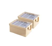 Lot de 2 boîtes de rangement pour vêtements avec couvercle - 40 x 27 x 21 cm - Boîtes de rangement empilables en tissu - Boîte de rangement pliable avec poignée - Pour literie, jeans