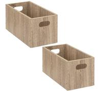Toilinux Boîtes de rangement rectangulaires en MDF – Lot de 2, L. 31 x H. 15 cm, Beige effet bois