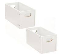 Toilinux Lot de 2 boîtes de rangement rectangulaires MDF L. 31 x H. 15 cm Blanc