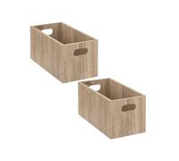 - Lot de 2 Boîtes de rangement rectangulaire en MDF - L. 31 x H. 15 cm - Beige effet bois