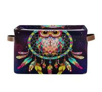 Lot de 2 boîtes de rangement rectangulaires pliables en tissu Motif attrape-rêves Hibou Galaxie