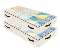 Lot de 2 boîtes de rangement souples et anti-poussière pour le lit, couvercle transparent avec fermeture éclair sur 3 côtés, grande taille pour la plupart des armoires de la chambre à coucher. Beige