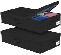 Lot de 2 boîtes de rangement sous le lit - Pliable - Avec couvercle - Grande boîte de rangement avec poignée - Pour chaussures, coussins, vêtements, couvertures, couettes - Noir