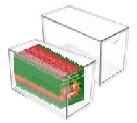 Lot de 2 boîtes de rangement transparentes empilables en plastique avec tiroirs coulissants pour sachets de thé et petits articles, 16,5 x 10,9 x 7,6 cm, idéales pour le rangement de la cuisine et du