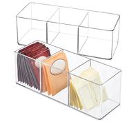 Lot de 2 boîtes de rangement transparentes en acrylique pour sachets de thé, 3 compartiments, pour dosettes de café, édulcorants, sucre, plus de cuisine, garde-manger