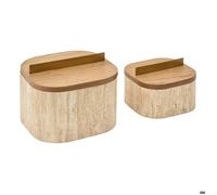 Atmosphera - Lot de 2 boîtes déco Anaya - Effet travertin L14/18 cm Beige