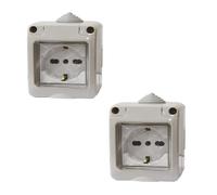 Lot de 2 boîtes électriques IP55 avec porte, 2 modules prise Schuko P40 universel 10/16 A, kit boîte électrique prêt, montage mural extérieur