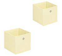 Lot de 2 boites en tissu beige ELA boîte de rangement ouverte avec poignée dim 27 x 27x x27 cm, pour linge jouets vêtements