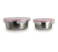 Lot de 2 boîtes hermétiques avec couvercle - 5040178 - En acier inoxydable - Ronde - 15 et 20 cm - Compatibles micro-onde