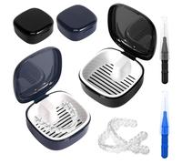 Lot de 2 boîtes pour appareil dentaire, prothèses dentaires, avec tamis, conteneur pour gouttière dentaire, pour le nettoyage des fausses dents, boîte de rangement avec récipient suspendu pour