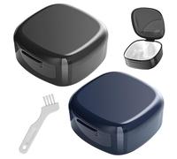 Lot de 2 boîtes pour appareils dentaires - Avec tamis et suspension - 1 brosse de nettoyage blanche incluse (noir et bleu roi)