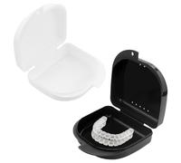 Lot de 2 boîtes pour appareils dentaires, pour appareil dentaire, prothèses dentaires, pour ranger des appareils dentaires ou des gouttières (noir et blanc)