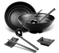 Lot de 2 bol à ramen japonais de 1020 ml avec baguettes, cuillères, bols à tremper, grands conteneurs en plastique pour nouilles, soupe, salade, fruits