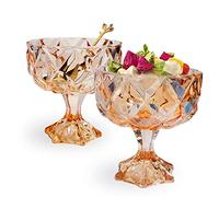 Lot de 2 bols à dessert en verre ambré avec cuillère, bols à crème glacée pour salade de fruits, milkshakes, bagatelles, puddings, cocktails, boissons, condiments, sundae Party (300 ml)