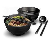 Lot de 2 bols à ramen japonais - Lot de 6 bols à ramen de 35 onces - Avec cuillère et baguettes - Pour pâtes, fruits, salade de pâtes, noir