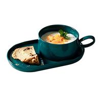 Lot de 2 bols à soupe à l'oignon français avec poignées, lot de 2 assiettes à soupe solides et assiettes à sandwich - Passe au lave-vaisselle, au micro-ondes, au four - Parfait pour les céréales, les