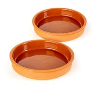 Lot de 2 bols à tapas XXL en argile ignifuge - Intérieur émaillé - 1000 ml | Plat à rôtir rond, passe au four, 23 cm chacun, en argile, pour dessert, sauce, collation, tapas, passe au lave-vaisselle