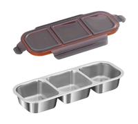 Lot de 2 bols à tremper en acier inoxydable avec 3 compartiments rectangulaires divisés, assiette d'assaisonnement en métal pour condiments, maison, fête, restaurant, pique-nique, voyage, argent