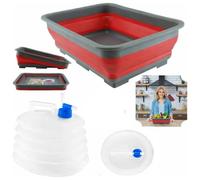 Lot de 2 bols à vaisselle pliables et porte-eau, 1 bac pliable aléatoire de 10 l et un réservoir d'eau de 5 L sans BPA avec robinet, ensemble utilitaire portable pour camping, cuisine, voyage