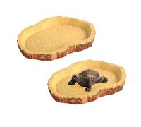 Lot de 2 bols d'alimentation pour tortues, 1 ornement pour tortues, bassins pour reptiles, table de nourriture en imitation écorce, accessoires d'alimentation pour tortues