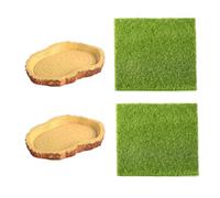 Lot de 2 bols de nourriture pour tortues, 2 pelouses simulées, petit bol de nourriture pour tortue, bol d'alimentation pour reptiles, bol de nourriture en écorce, bac d'eau, accessoires d'alimentation