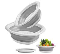 Lot de 2 bols d'évier ronds pliables et portables - Lavabo pliable multifonction - Peu encombrant - Pour les voyages, le camping et la maison - Gris - 6 l + 4 l