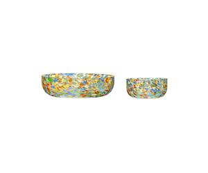 Lot de 2 bols en verre multicolore, ronds, grands, motif moucheté - Hübsch, Confetti - Ø15x7 cm