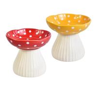 Lot de 2 Bols pour Chat en Forme de Champignon 15, 2 x 12, 7 cm, 300 ML, Bols surélevés en céramique pour Nourriture/Eau, Alimentation Lisse et Stable pour l'intérieur