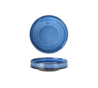 Lot de 2 bols ronds en céramique en nid d'abeille de 19 cm pour la maison japonaise - Vaisselle créative à large ouverture - Bleu étoilé