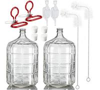 Lot de 2 bonbonnes en verre de 18 litres avec 2 bouchons percés et 2 bouchons en caoutchouc non percés, 2 sas à bulles et 2 poignées de bonbonne, 2 brosses transparentes pour bière, vin et équipement
