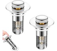 Lot de 2 Bonde de Lavabo Clic Clac Universel 33-40 mm, Bouchon Baignoire Pop-Up avec Filtre Anti-Odeur et Attrape-Cheveux, Bouchon de Vidange en Acier Inoxydable pour Évier, Douche, Salle de Bain