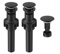 Lot de 2 bondes d'évier de salle de bain avec trop-plein, bouchon universel pour lavabo de salle de bain, vidage rapide en plastique avec attrape-cheveux, filtre anti-obstruction, noir mat