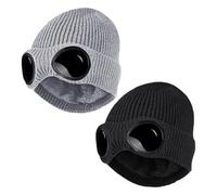 Lot De 2 Bonnets À Lunettes, Bonnets De Ski, Bonnets De Sport Tricotés, Bonnets Coupe-Vent, Bonnets Chauds D'Hiver, Bonnets Tricotés Élastiques (Gris, Noir)