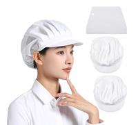 Lot de 2 bonnets blancs en maille filet et demi foulard avec grattoir, pour traiteur, cuisine, cuisine, anti-huile, anti-chute de cheveux., Blanc.