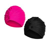 Lot de 2 bonnets de bain plissés - Double couche - Protection auditive - Bonnet de bain bandana - Couleur unie - Pour femme - Soin des cheveux - Convient pour la natation et la douche