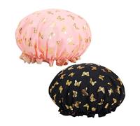 Lot de 2 bonnets de douche à double couche pour femme - Cache-oreilles étanches - Élastique - Réutilisables - Convient pour la salle de bain et les spas (rose, noir)