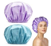 Lot de 2 bonnets de douche de 32 cm de large, imperméables et réutilisables, double couche, pour cheveux longs et élégants, avec bande élastique pour adultes