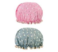 Lot de 2 bonnets de douche imperméables avec bande élastique double couche avec volants, bonnets de douche réutilisables, unisexe, convient pour salle de bain, spa (rose, bleu)