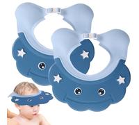 Lot de 2 bonnets de douche pour bébé, doux et réglable pour laver les cheveux des tout-petits avec large bord, antidérapant, pour enfants garçons et filles 6 mois à 6 ans, bleu, bonnet bain, bo
