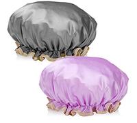 Lot de 2 bonnets de douche pour femme - Double couche imperméable et réutilisable, tissu polyester hautement élastique, couleur unie, idéal pour la teinture des cheveux, le maquillage, le spa, la