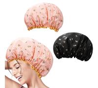 Lot de 2 bonnets de douche réutilisables double couche imperméables pour cheveux longs avec bande élastique pour femmes et filles, spa, salon, usage domestique