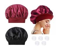 Lot de 2 bonnets de nuit souples pour femme, pour dormir la nuit, bonnets en satin lâches et serrés, avec 5 bonnets de douche jetables en plastique transparent.