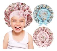 Lot de 2 bonnets en soie pour enfants, bonnets en soie pour enfants, bonnet pour tout-petits, G-floral rose, floral bleu, taille S/M