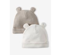 VERTBAUDET Lot de 2 Bonnets Naissance à Oreilles d'ours écru + Beige 0/1M(50/54)
