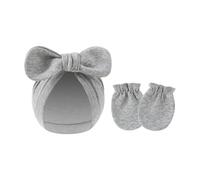 Lot de 2 bonnets pour nouveau-nés avec moufles en coton doux et respirant, gants anti-rayures, pour bébé de 0 à 6 mois, turban unisexe pour nouveau-nés, gris, Taille unique