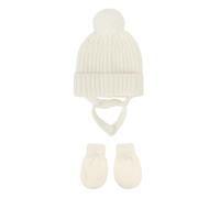 Lot de 2 bonnets tricotés confortables pour nouveau-nés avec cache-oreilles et gants à tricoter, blanc, S